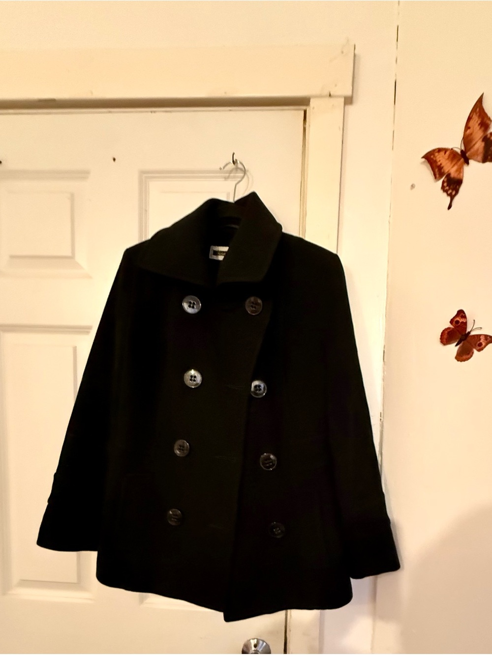 Vintage Women’s Black Double-Breasted Wool Blend Peacoat
